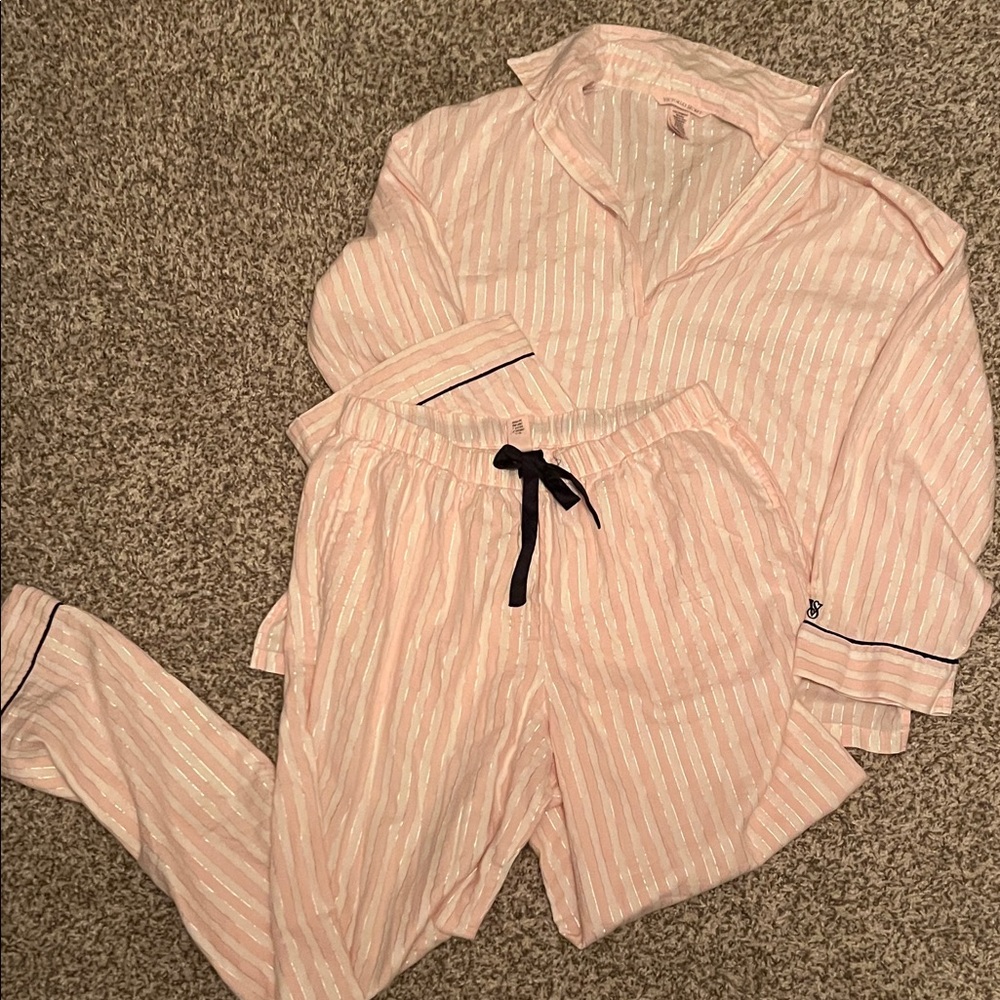 PINK Victoria's Secret Light Pink Striped Pajama Set